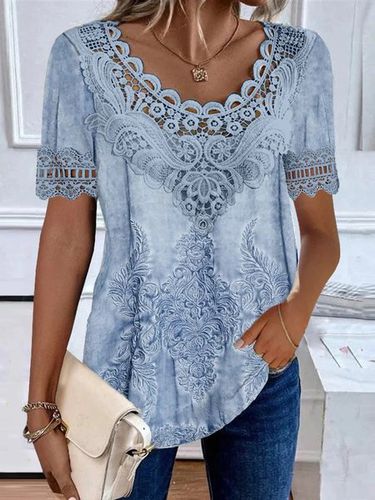 Casual Loose Ethnic Crew Neck Shirt - Just Fashion Now - Modalova