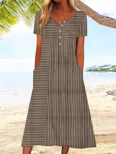 Buckle Jersey Vacation Striped Printed Dress - Modetalente - Modalova