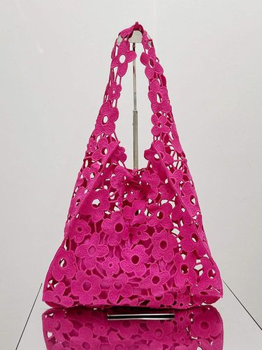 Hollow Out Floral Canvas Tote Large Capacity Foldable Shoulder Bag - Just Fashion Now - Modalova