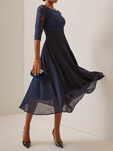 Wedding party Lace Chiffon zip seven Sleeve midi Dress - Just Fashion Now - Modalova