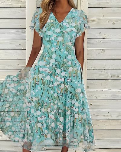 Floral Elegant Chiffon Dress - Just Fashion Now - Modalova