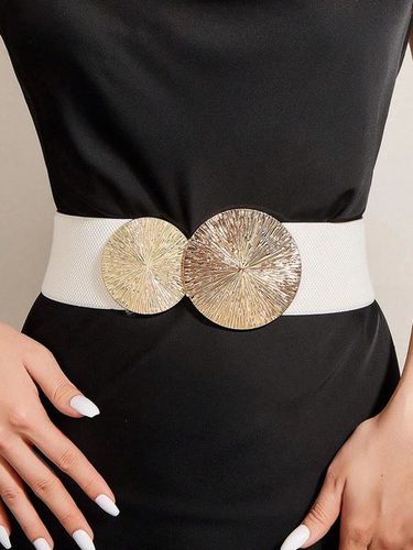 Round Buckle Elastic Wide Belt Elegant Dress Coat Girdle - Just Fashion Now - Modalova