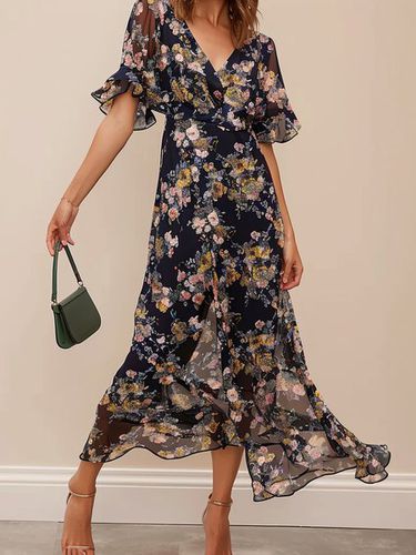 Crew Neck Floral Elegant Dress With No - Just Fashion Now - Modalova