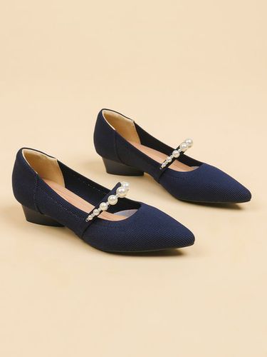 Elegant Imitation Pearl Breathable Mesh Fabric Low Heel Mary Jane Shoes - Just Fashion Now - Modalova