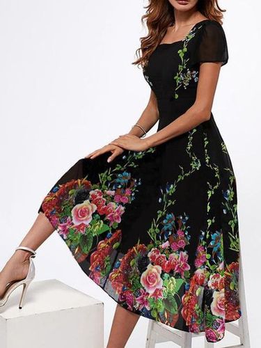 Elegant Square Neck Floral Dress - Just Fashion Now - Modalova