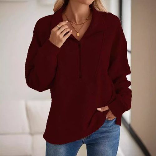 Loose Casual Shirt Collar Zipper Sweatshirt - Just Fashion Now - Modalova