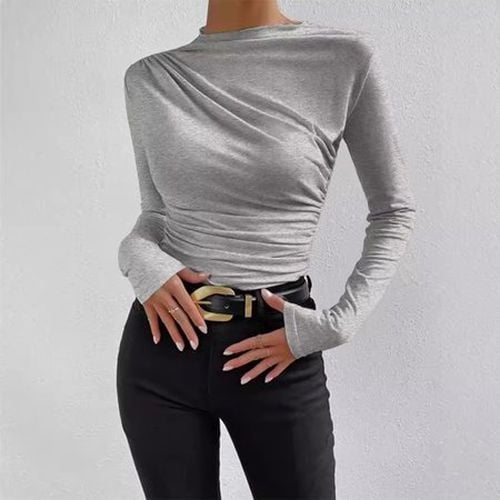 Women's Long Sleeve Blouse Spring/Fall Apricot Plain Crew Neck Daily Going Out Casual Top - Just Fashion Now - Modalova