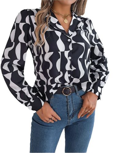 Women's Long Sleeve Shirt Spring/Fall Coffee Geometric Buckle Shirt Collar Daily Going Out Casual Top - Just Fashion Now - Modalova