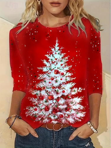 Christmas Tree Design Round Neck T-Shirt - Just Fashion Now - Modalova