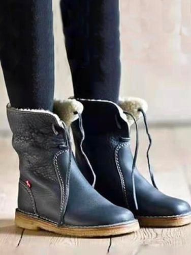 Plain Leather Autumn West Style Western Boots - Just Fashion Now - Modalova