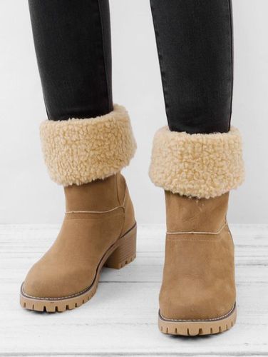 Plain Winter Cowhide Leather Casual Cotton-Padded Boots - Just Fashion Now - Modalova