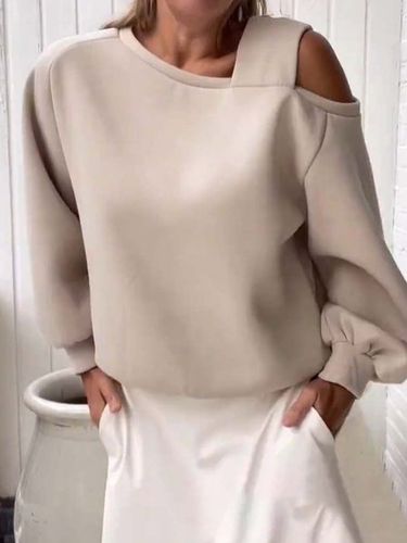 Loose One Shoulder Casual Plain Sweatshirt - Just Fashion Now - Modalova