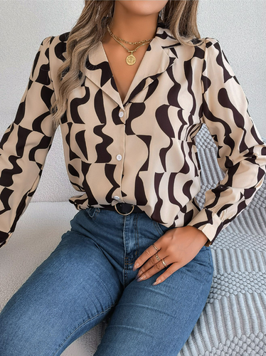 Women's Long Sleeve Shirt Spring/Fall Coffee Geometric Buckle Shirt Collar Daily Going Out Casual Top - Just Fashion Now - Modalova