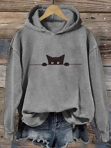 Women's Casual Funny Black Cat Print Hoodie - Just Fashion Now - Modalova