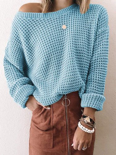 Crew Neck Casual Plain Wool/Knitting Sweater - Just Fashion Now - Modalova