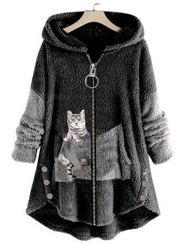 Casual Fluff/Granular Fleece Fabric Hoodie Teddy Jacket - Just Fashion Now - Modalova