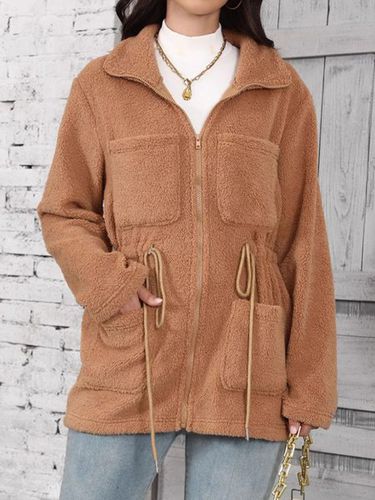 Pocket Stitching Shawl Collar Casual Fluff/Granular Fleece Fabric Teddy Jacket - Just Fashion Now - Modalova