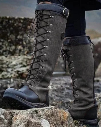 Plain Vintage Autumn Leather Outdoor Boots - Just Fashion Now - Modalova