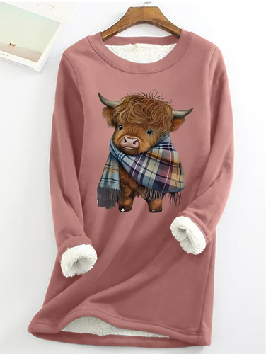 Highland Cow Print Casual Fluff Fleece Fabric Sweatshirt - Just Fashion Now - Modalova