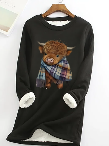 Highland Cow Print Casual Fluff Fleece Fabric Sweatshirt - Just Fashion Now - Modalova