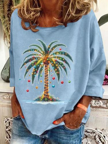 Ladies' Christmas Palm Tree Printed Casual Sweatshirt - Just Fashion Now - Modalova