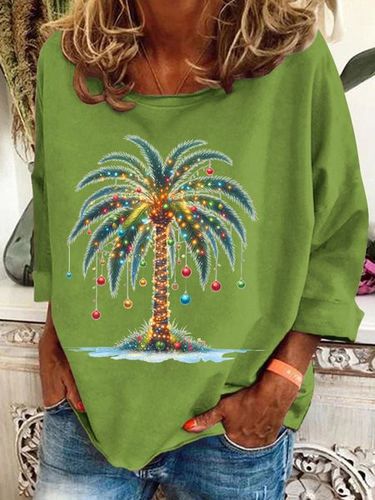 Ladies' Christmas Palm Tree Printed Casual Sweatshirt - Just Fashion Now - Modalova