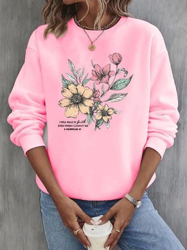 Crew Neck Loose Casual Floral Sweatshirt - Just Fashion Now - Modalova