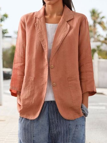 Casual Plain Cotton And Linen Blazer - Just Fashion Now - Modalova