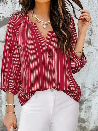 Women's Long Sleeve Blouse Spring/Fall Apricot Abstract Stripes Half Open Collar Daily Going Out Casual Top - Just Fashion Now - Modalova