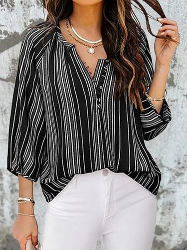 Women's Long Sleeve Blouse Spring/Fall Apricot Abstract Stripes Half Open Collar Daily Going Out Casual Top - Just Fashion Now - Modalova