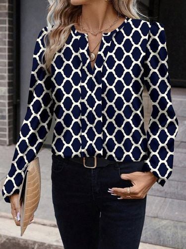 Women's Long Sleeve Blouse Spring/Fall Red Geometric V Neck Daily Going Out Casual Top - Just Fashion Now - Modalova