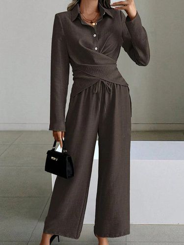 Women's Plain Daily Going Out Two-Piece Set Black Casual Spring/Fall Top With Pants Matching Set - Just Fashion Now - Modalova