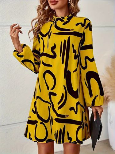 Women's Long Sleeve Spring/Fall Yellow Abstract Daily Going Out Casual Midi A-Line Dress - Just Fashion Now - Modalova