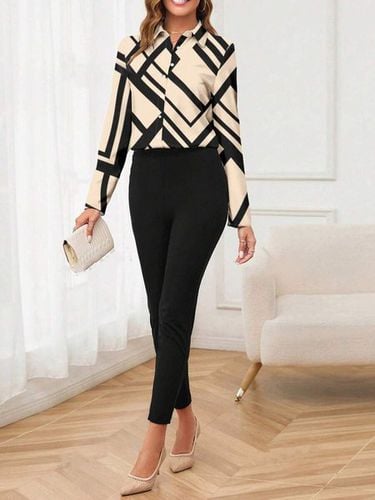 Women's Abstract Stripes Daily Going Out Two-Piece Set Orange Casual Spring/Fall Top With Pants Matching Set - Just Fashion Now - Modalova