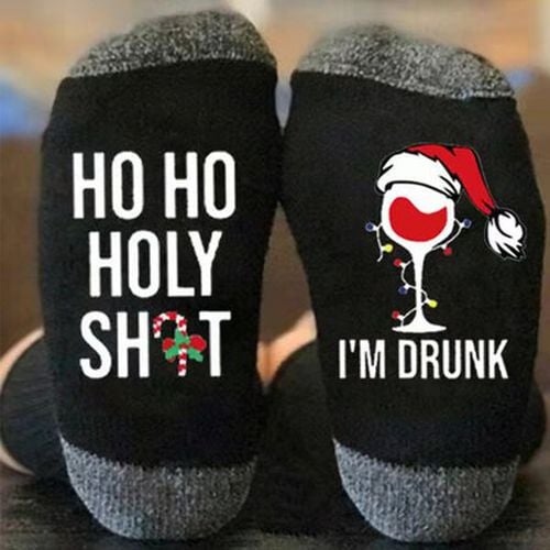 Pair Christmas Letters Goblet Men Mid-calf Socks - Just Fashion Now - Modalova