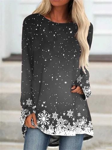 Casual Christmas Crew Neck Loose T-Shirt - Just Fashion Now - Modalova