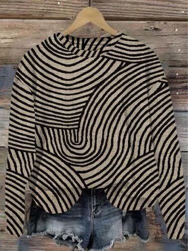 Crew Neck Abstract Stripes Loose Casual Sweatshirt - Just Fashion Now - Modalova