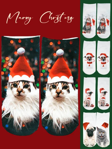 Christmas 3D Cat Pattern High Stretch Cotton Socks Festive Party Decorations - Just Fashion Now - Modalova