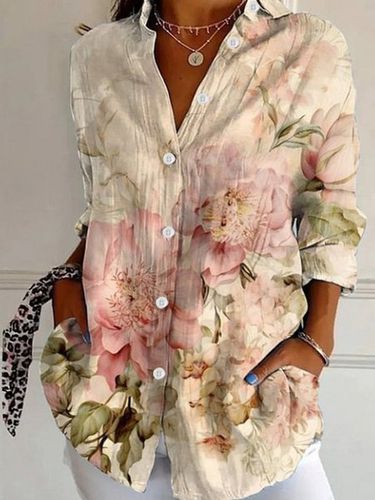 Vintage Floral Buttoned Shirt Collar Shirt - Just Fashion Now - Modalova