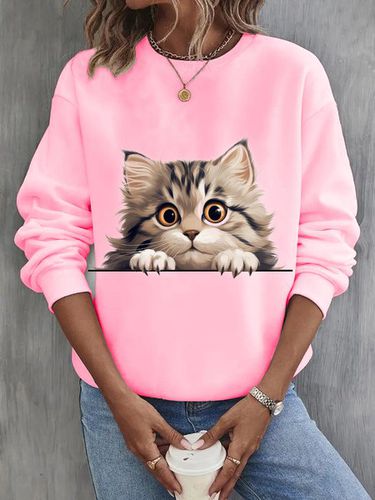 Cat Casual Crew Neck Sweatshirt - Just Fashion Now - Modalova