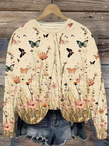 Casual Loose Crew Neck Floral Sweatshirt - Just Fashion Now - Modalova