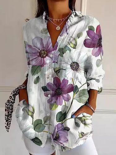 Casual Shirt Collar Floral Shirt - Just Fashion Now - Modalova