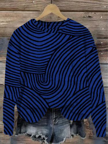 Crew Neck Abstract Stripes Loose Casual Sweatshirt - Just Fashion Now - Modalova