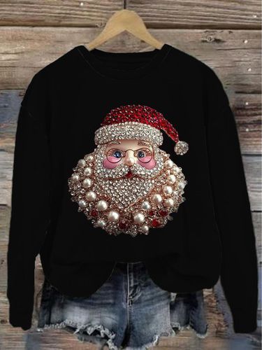 Loose Casual Crew Neck Santa Claus Sweatshirt - Just Fashion Now - Modalova