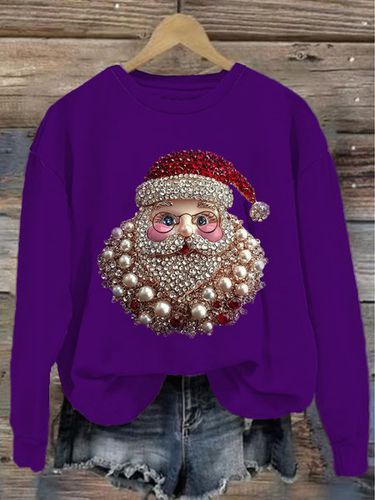 Loose Casual Crew Neck Santa Claus Sweatshirt - Just Fashion Now - Modalova