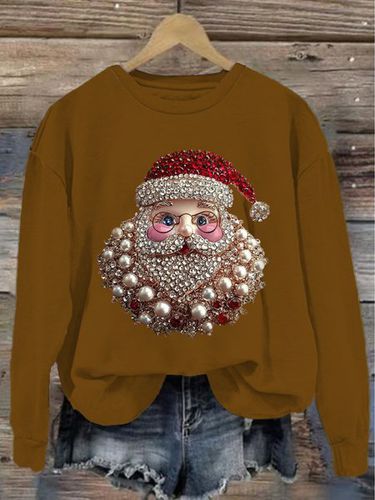 Loose Casual Crew Neck Santa Claus Sweatshirt - Just Fashion Now - Modalova