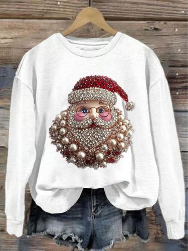 Loose Casual Crew Neck Santa Claus Sweatshirt - Just Fashion Now - Modalova