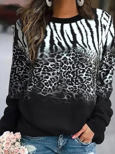 Leopard Print Long Sleeve Crew Neck Sweatshirt - Just Fashion Now - Modalova