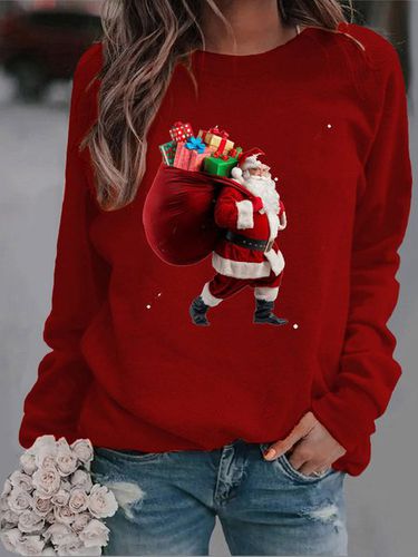 Loose Crew Neck Santa Claus Casual Sweatshirt - Just Fashion Now - Modalova