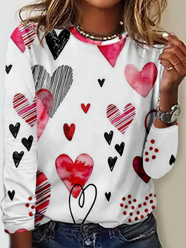 Casual Crew Neck Heart/Cordate T-Shirt - Just Fashion Now - Modalova